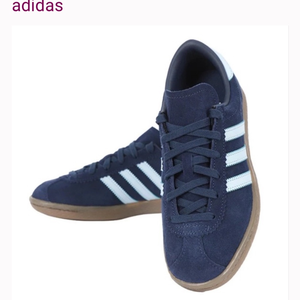 adidas Navy Suede Sneakers with Light Blue Stripes SIZE 10 BRAND NEW